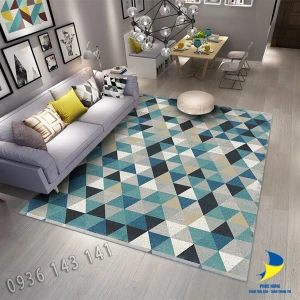 Thảm Lông Ngắn Dệt Xanh Tam Giác Nhập Khẩu TLNCC 001