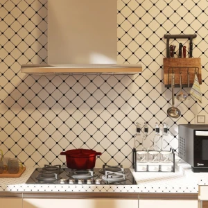 5 mét giấy dán bếp màu trắng sọc caro chéo khổ 0.6m x 5m tráng nhôm chống dầu mỡ