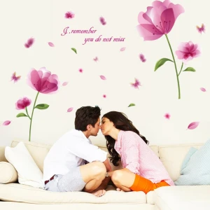 Decal cành hoa tím dán tường phòng ngủ vợ chồng, phòng khách vách kính đẹp