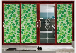 Decal dán kính hoa văn lá xanh xen kẽ dán của sổ đẹp 90cm x 100cm