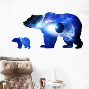Decal dán tường gấu xanh và địa cầu, dán tủ trà sữa, sau dán 0,66 x 0,34 (m)