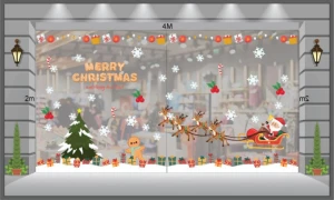 Decal Noel-Ông già cỡi xe 4 con tuần lộc đi phát quà