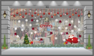 Decal Noel-Ông già phát quà dưới chân tường rừng thông