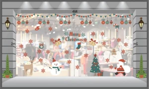 Decal Noel-Ông già phát quà dưới dây treo sắc màu