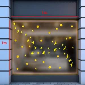 Decal tết hoa mai và chim én vàng