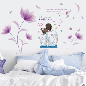 Decal tình yêu hoa tím, dán tường kính theo sở thích