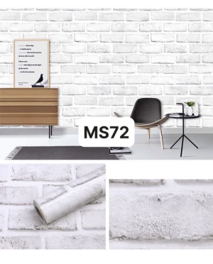 Giấy dán tường có keo sẵn gạch trắng