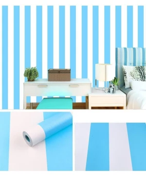 Giấy dán tường decal cuộn sọc xanh dán tường phòng ngủ