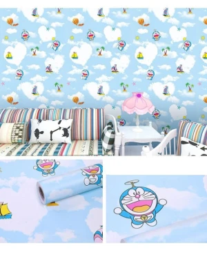 Giấy dán tường doremon cho bé, xanh và biển khổ 45cm