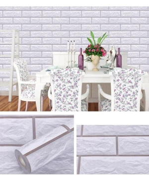 Giấy dán tường giả gạch 3D xám trắng, có sẵn keo, dán tường văn phòng công ty