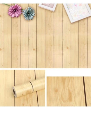 Giấy dán tường vân gỗ vàng decal cuộn có keo sẵn dán tường khổ 45cm x 10m