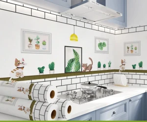 Giấy decal dán bếp  chú mèo bên cây xanh