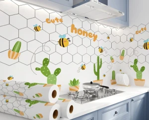Giấy decal dán bếp xương rồng và ong vàng