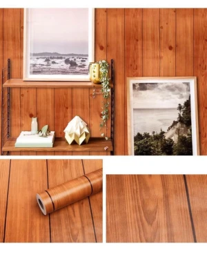 Giấy decal dán tường vân gỗ 3D nâu khổ 45cm x dài 10 mét