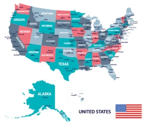 Tranh bản đồ nước Mỹ có tên các tiểu bang trang trí tường công ty, văn phòng, quán lạ mắt