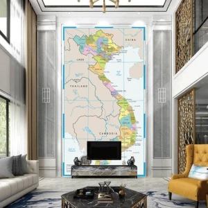 Tranh bản đồ Việt Nam dán tường đẹp, có tên quận huyện tỉnh thành, nhiều màu