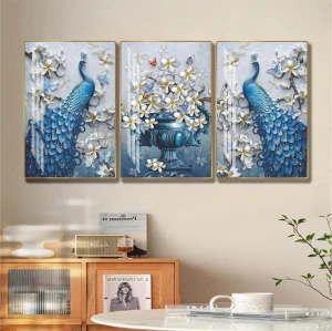 Tranh chim công xanh treo tường phong thủy phòng khách mẫu 937