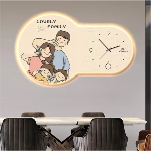 Tranh Đồng Hồ Đèn Led Tráng Gương Pha Lê Uv Gia Đình Hạnh Phúc