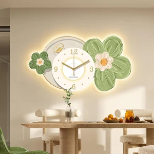 Tranh Đồng Hồ Đèn Led Tráng Gương Pha Lê Uv Hoa Xanh Nghệ Thuật