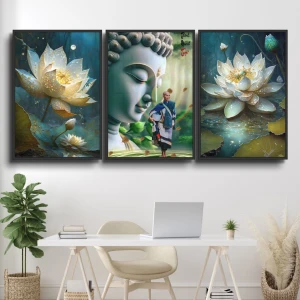 Tranh Treo Tường Bộ 3 tấm Hành Trình Bước Chân Phật Giáo Sư Thầy Thích Minh Tuệ