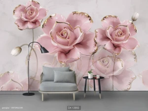 Tranh dán tường Hoa 3D Phong Cách Hiện Đại BE580