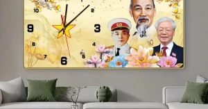 Tranh Đồng Hồ Tráng Gương Treo Tường Bác Hồ Chí Minh - Bác Võ Nguyên Giáp - Bác Nguyễn Phú Trọng 01