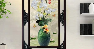 Tranh Gỗ Phù Điêu Treo Tường Cao Cấp Khung Đôi - Hoa Nghệ Thuật 03