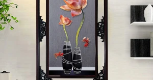 Tranh Gỗ Phù Điêu Treo Tường Cao Cấp Khung Đôi - Hoa Nghệ Thuật 06