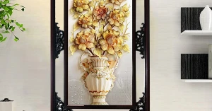 Tranh Gỗ Phù Điêu Treo Tường Cao Cấp Khung Đôi - Hoa Nghệ Thuật 08