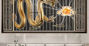 Tranh Gỗ Phù Điêu Treo Tường Đóng Khung Cao Cấp - Rồng Vàng 01