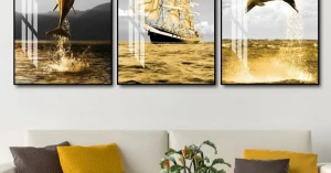 Tranh Treo Tường Phòng Khách, Phòng Ngủ - Thuyền Buồm Và Cá Heo