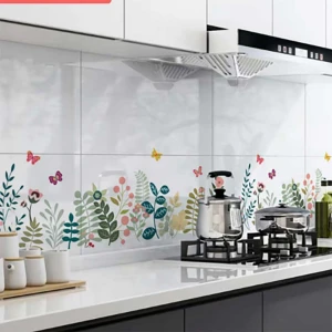 DECAL DÁN BẾP CÁCH NHIỆT HÀNG RÀO HOA LÁ