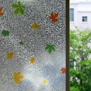 Decal dán kính mờ 5D chiếc lá sắc màu