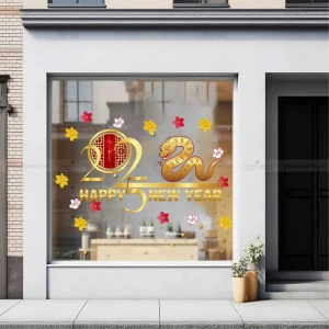 DECAL DÁN KÍNH TRANG TRÍ TẾT 2025 HAPPY NEW YEAR ẤT TỴ
