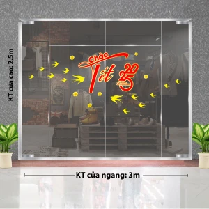 DECAL DÁN KÍNH TRANG TRÍ TẾT CHÀO TẾT 2025 ÉN VÀNG BAY LƯỢN