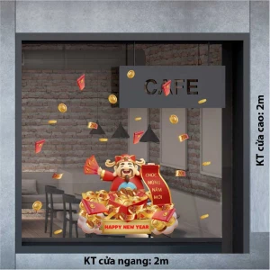 DECAL DÁN KÍNH TRANG TRÍ TẾT THẦN TÀI CẦM LÌ XÌ TRAO TÀI LỘC