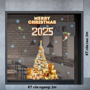 DECAL GIÁNG SINH CÂY THÔNG TRANG TRÍ SẮC VÀNG MERRY CHRISTMAS 2025
