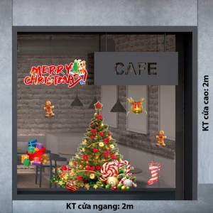 DECAL TRANG TRÍ GIÁNG SINH CÂY THÔNG XANH VÀ PHỤ KIỆN ĐỎ