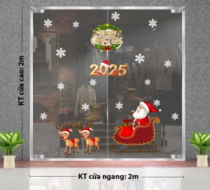 DECAL TRANG TRÍ GIÁNG SINH HAI CON TUẦN LỘC KÉO XE