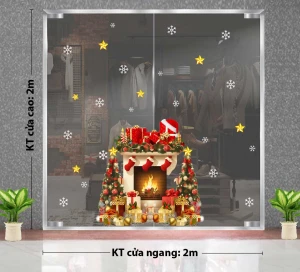 DECAL TRANG TRÍ GIÁNG SINH NHỮNG HỘP QUÀ VÀ CÂY THÔNG BÊN LÒ SƯỞI
