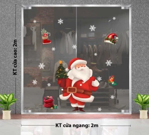 DECAL TRANG TRÍ GIÁNG SINH ÔNG GIÀ NOEL ĐỎ CẦM CÂY THÔNG