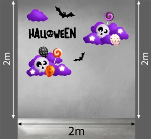 DECAL TRANG TRÍ HALLOWEEN ĐÁM MÂY TÍM VÀ XƯƠNG SỌ