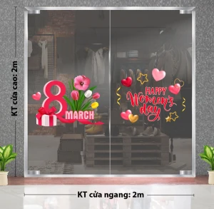 DECAL TRANG TRÍ QUỐC TẾ PHỤ NỮ 8-3 HỘP QUÀ MỪNG NGÀY WOMEN DAY