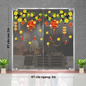 DECAL TRANG TRÍ TẾT 2 CÀNH MAI VÀNG AN KHANG THỊNH VƯỢNG
