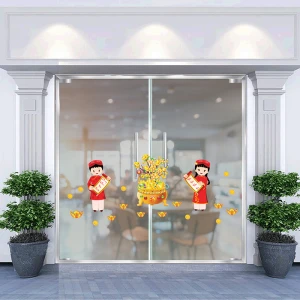 Decal trang trí tết bé chúc tết xuân bên cây tài lộc