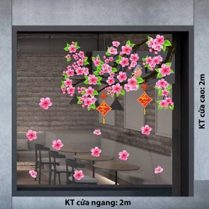 DECAL TRANG TRÍ TẾT CÀNH ĐÀO HỒNG LỚN SỐ 2