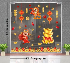 DECAL TRANG TRÍ TẾT CHÚC MỪNG NĂM MỚI THẦN TÀI VÀ ĐỈNH VÀNG