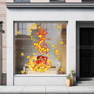 DECAL TRANG TRÍ TẾT CUNG CHÚC TÂN XUÂN TIỀN VÀNG ĐẦY ĐỦ