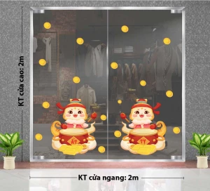 DECAL TRANG TRÍ TẾT ĐÔI RẮN NHỎ ĐÁNH TRỐNG MỪNG XUÂN