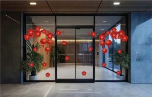 DECAL TRANG TRÍ TẾT LỒNG ĐÈN VÀ CÀNH ĐÀO ĐỎ